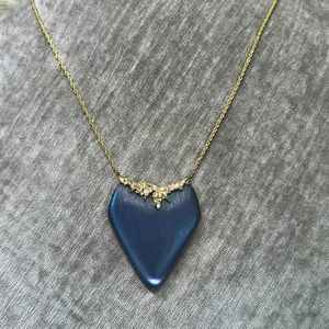 beautiful blue heart style necklace with stones and golden chain Alexis bittar
